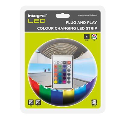 Picture of RGB Plug & Play Colour Changing LED Strip - 5M RGB Strip, IR Controller & UK Wall Mounted Driver