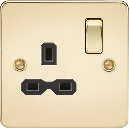 Picture of 13A 1 Gang Double Pole Switched Socket - Polished Brass with Black Insert
