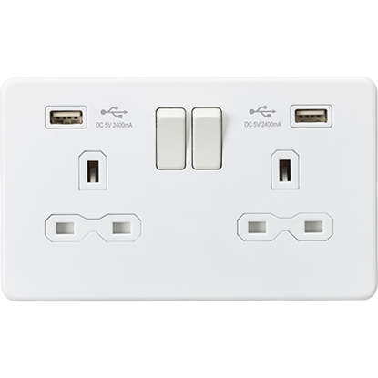 Picture of 13A 2 Gang Switched Socket with Dual USB Charger (2.4A) - Matt White