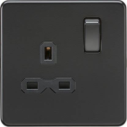 Picture of 13A 1 Gang Double Pole Switched Socket - Matt Black with Black Insert
