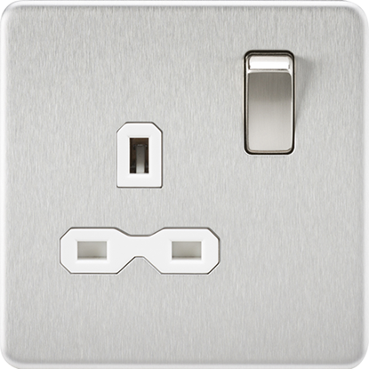 Picture of 13A 1 Gang Double Pole Switched Socket - Brushed Chrome with White Insert
