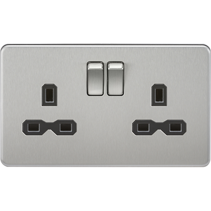 Picture of 13A 2 Gang Double Pole Switched Socket - Brushed Chrome with Black Insert