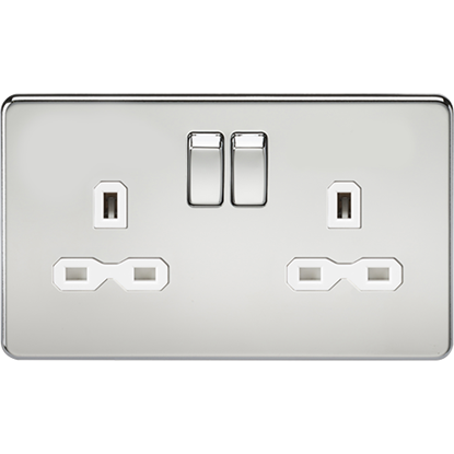 Picture of 13A 2 Gang Double Pole Switched Socket - Polished Chrome with White Insert