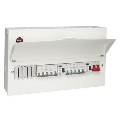 Picture of 15 Way Populated Dual 80A Type A RCD Metal Clad Consumer Unit with 10 MCBs