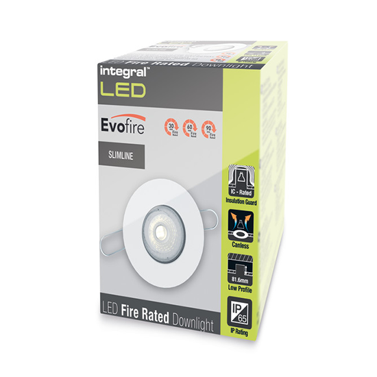 Picture of Evofire Fire Rated Downlight 70mm Cutout IP65 White Round + GU10 Holder & Insulation Guard