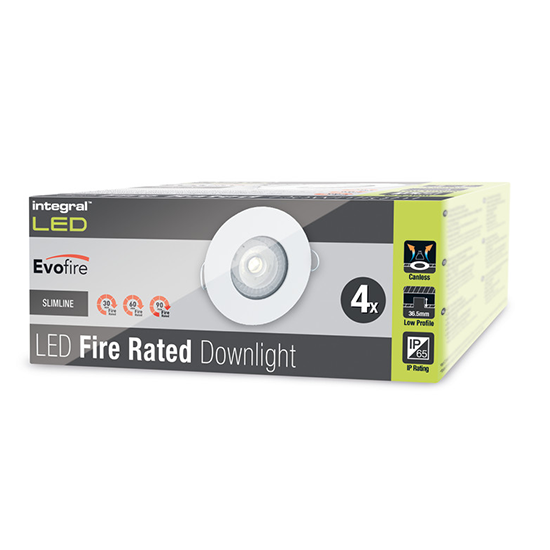 Picture of Evofire Fire Rated Downlight 70mm Cutout IP65 White Round + GU10 Holder - Pack of 4