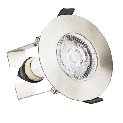 Picture of Evofire Fire Rated Downlight 70mm Cutout IP65 Satin Nickel Round + GU10 Holder & Insulation Guard - Pack of 3