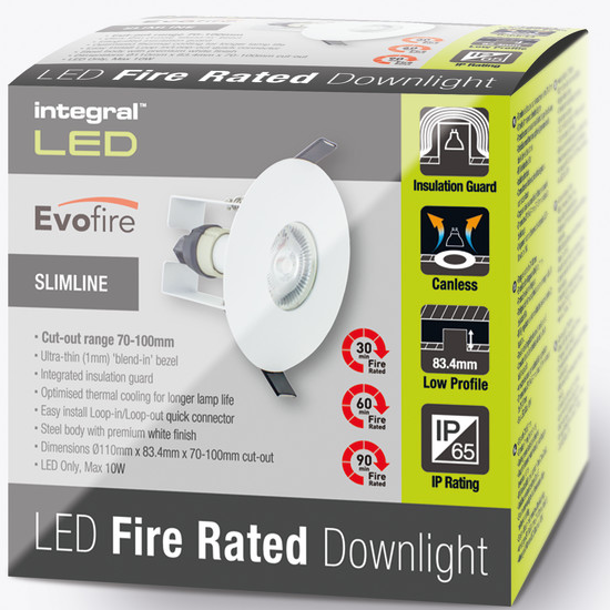 Picture of Evofire Fire Rated Downlight 70-100mm Cutout IP65 White Round + GU10 Holder & Insulation Guard