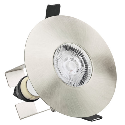 Picture of Evofire Fire Rated Downlight 70-100mm Cutout IP65 Satin Nickel Round + GU10 Holder & Insulation Guard