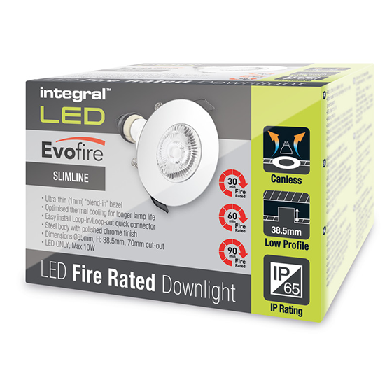 Picture of Evofire Fire Rated Downlight 70mm Cutout IP65 Polished Chrome Round + GU10 Holder