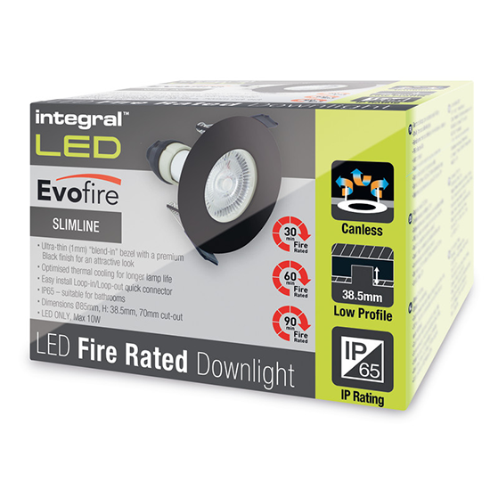 Picture of Evofire Fire Rated Downlight 70mm Cutout IP65 Black Round + GU10 Holder