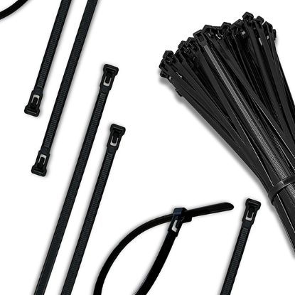 Picture of 7.6x300mm Black Reusable Releasable Cable Ties - Heavy Duty Nylon Cable Clip (Pack of 10) 