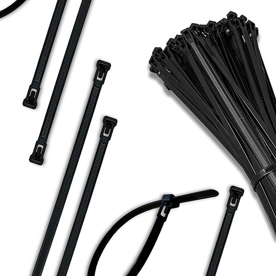 Picture of 7.6x300mm Black Reusable Releasable Cable Ties - Heavy Duty Nylon Cable Clip (Pack of 10) 