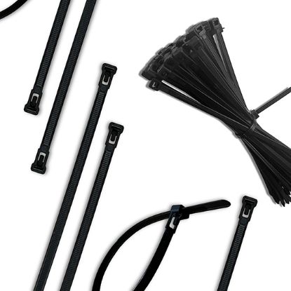 Picture of 4.8x200mm Black Reusable Releasable Cable Ties - Heavy Duty Nylon Cable Clip (Pack of 10)