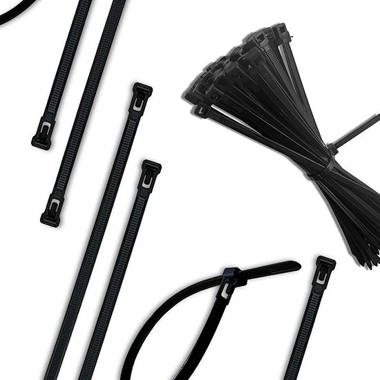 Picture of 4.8x200mm Black Reusable Releasable Cable Ties - Heavy Duty Nylon Cable Clip (Pack of 10)