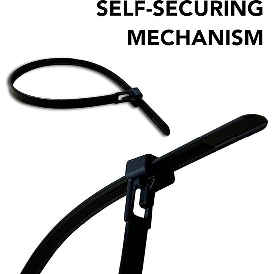 Picture of 4.8x200mm Black Reusable Releasable Cable Ties - Heavy Duty Nylon Cable Clip (Pack of 10)